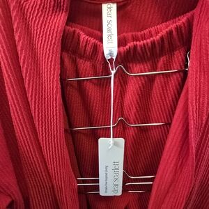 Dear Scarlett Red Ribbed Cardigan And PANTS set